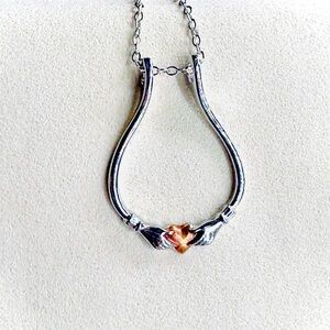 Claddagh Design Ring Keeper Necklace with Rose Gold Accent - Silver